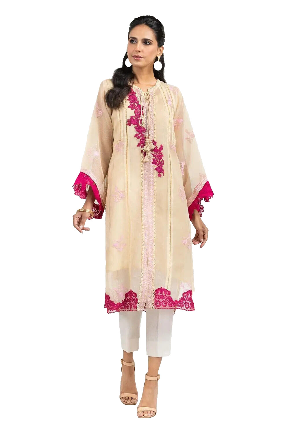 Ideas Luxury Pret 1 PC Dyed Plain Net Embroided Kurti –
