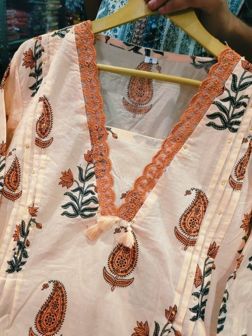 Beautiful Blockprinted Aline Kurta Palazzo Dupattas Set Indian Women’s Kurti Set