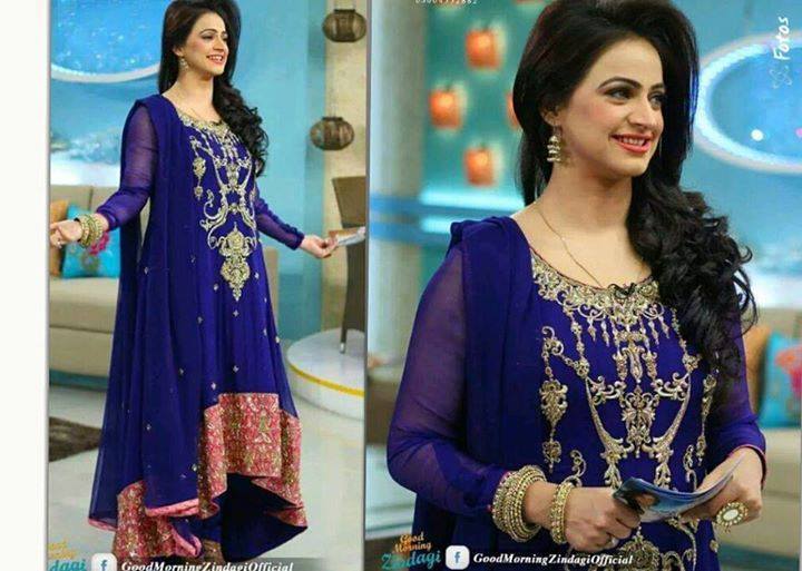 PARTY WEAR MULTI EMBROIDERY BLUE GOLD PINK ANARKALI SALWAR KAMEEZ S/M/L/XL