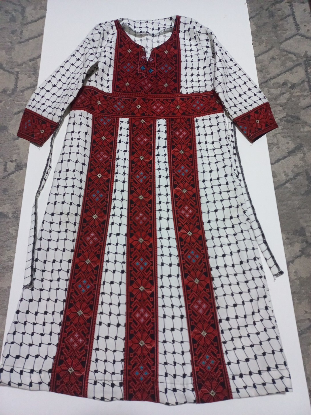 Girl traditional palestinian embroidered thobe dress s7 years red white long93cm