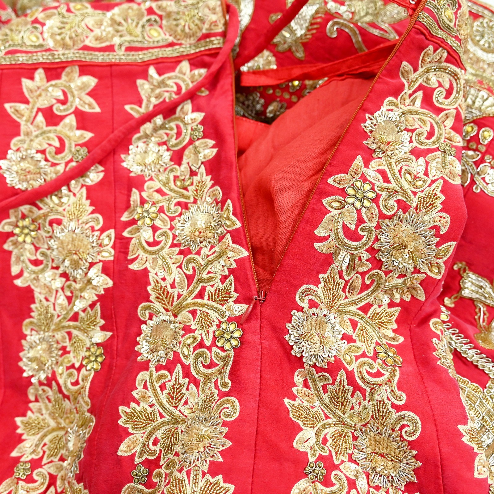 Indian Wedding Red Net/Satin Silk Hand Embroidered Designer Lehenga 3pcs set