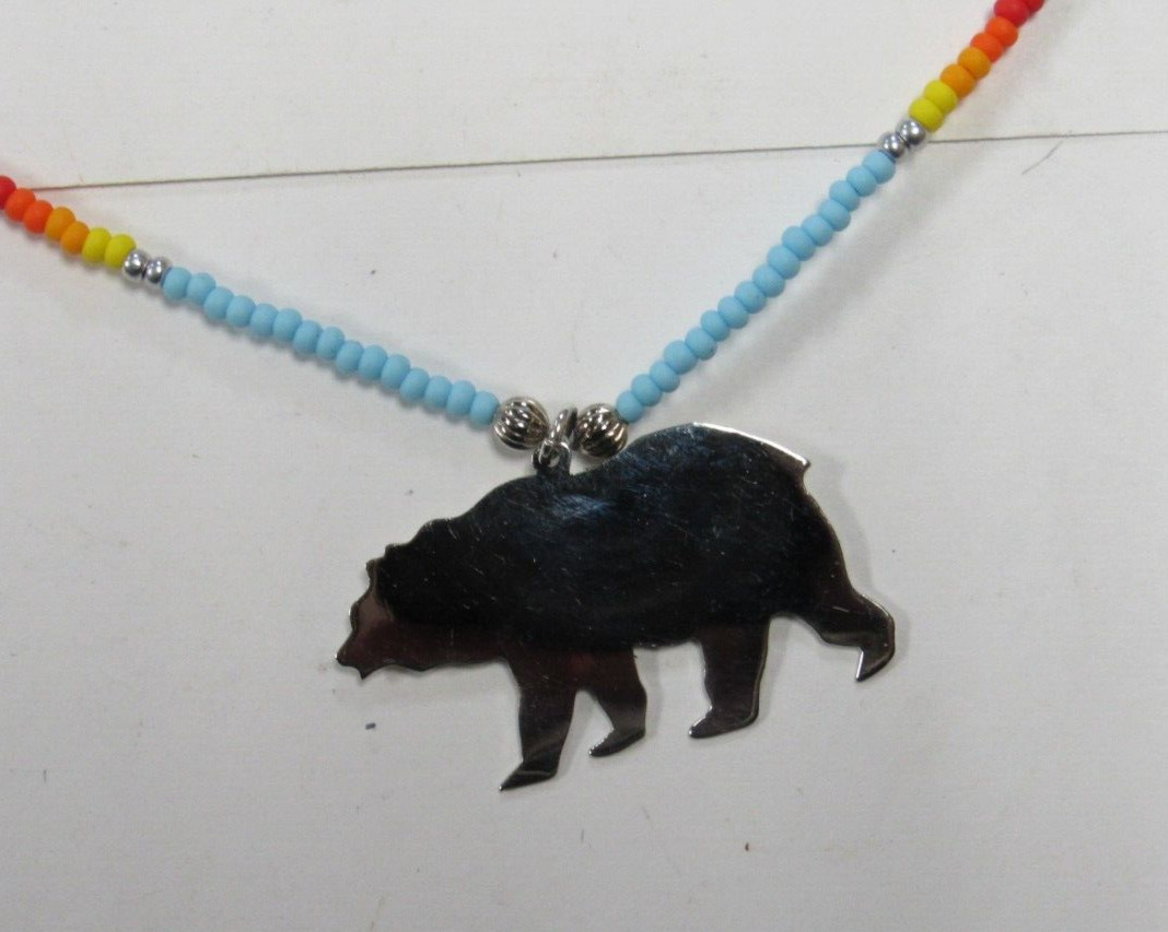 Native American Seminole Handmade Bear Fetish Nickel Silver Necklace C Johnson