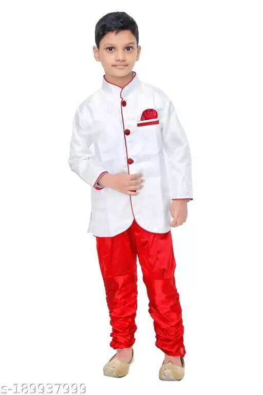 Indian Bollywood Wear Kids & Boys Fancy Kurta maroon-kora kurta set (Pack of 1)