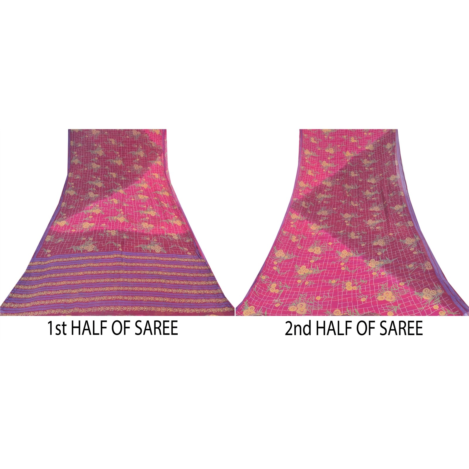 Sanskriti Vintage Sarees Purple Pure Chiffon Silk Rhinestone Printed Sari Fabric