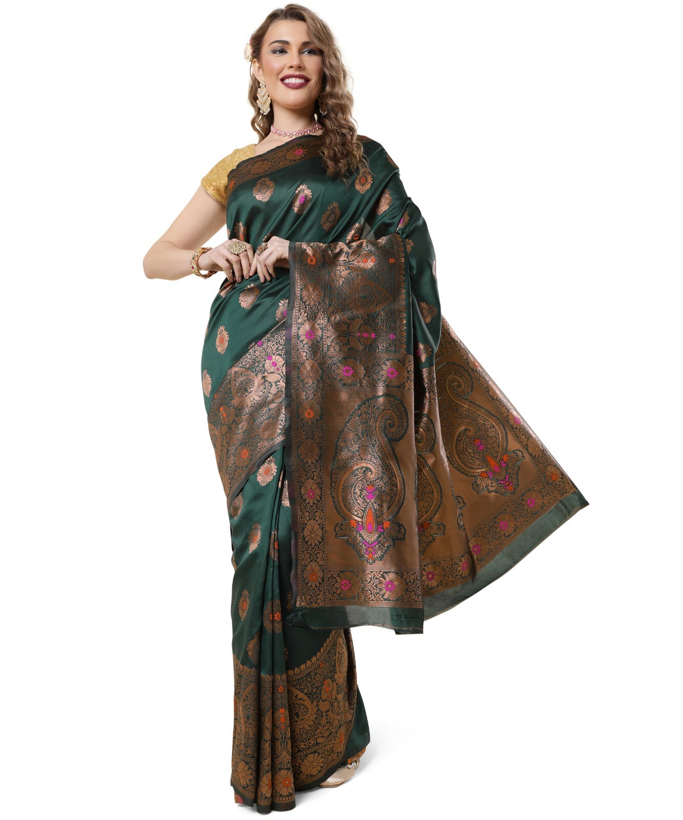 Areca Designer Jannat Silk Green saree blouses women Saree cut- 5.5 meter