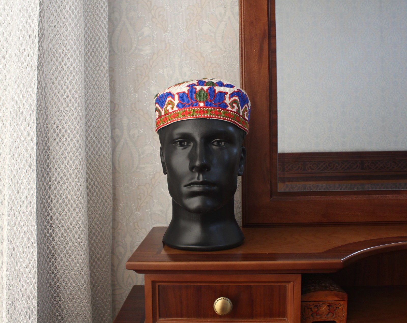 Uzbek skull-cap hat/23.2″/59 cm/Boho ethnic cap/Hand embroidered muslim kufi hat