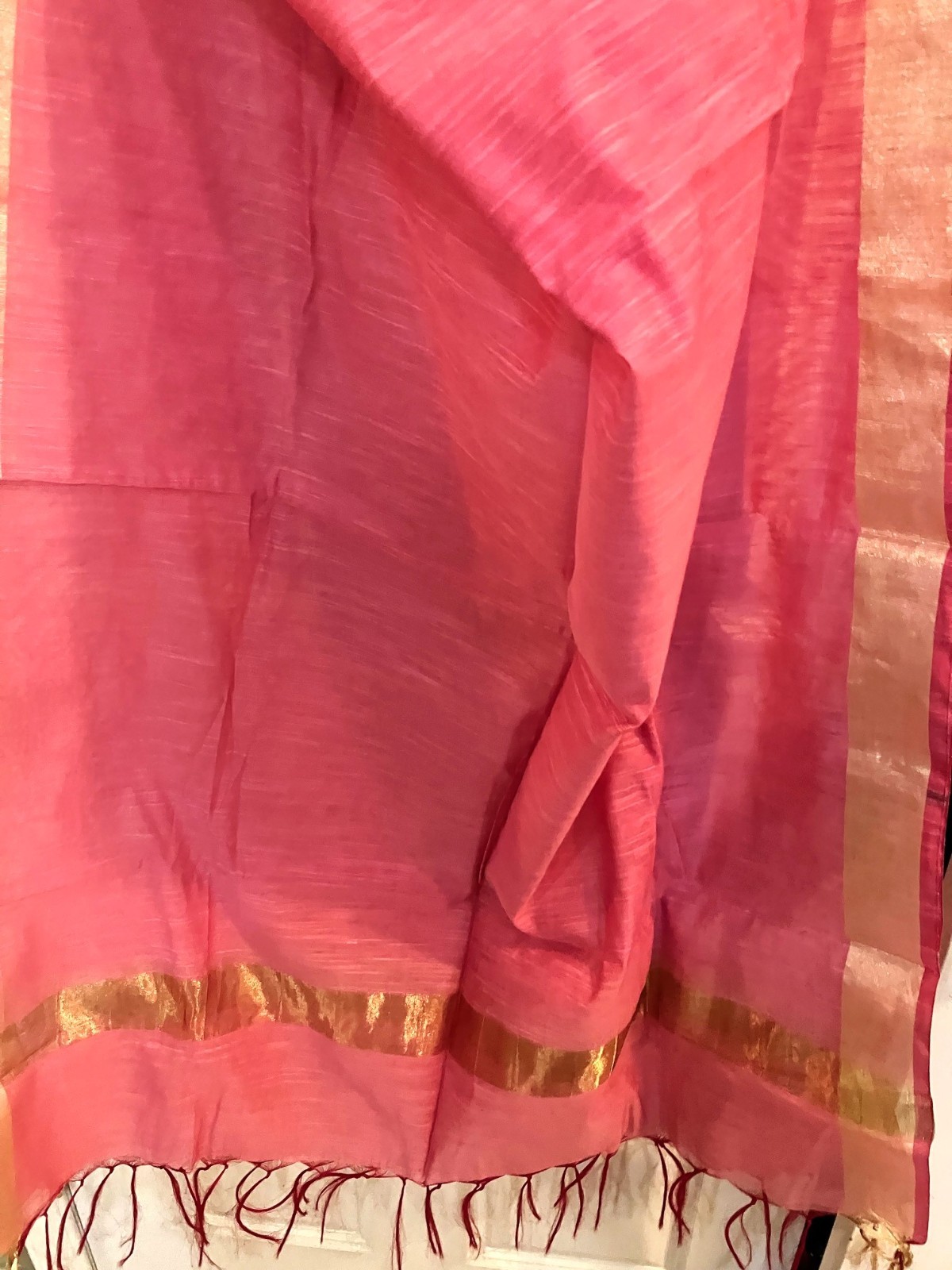 Hijab Viscose Scarf Shawl with Fringe & Metallic Strips Dubai Style Pink 36×90″