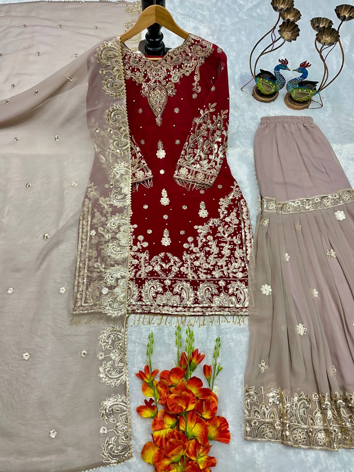 Launching New Heavy Faux Georgette Kurta Palazzo With Dupatta For Women