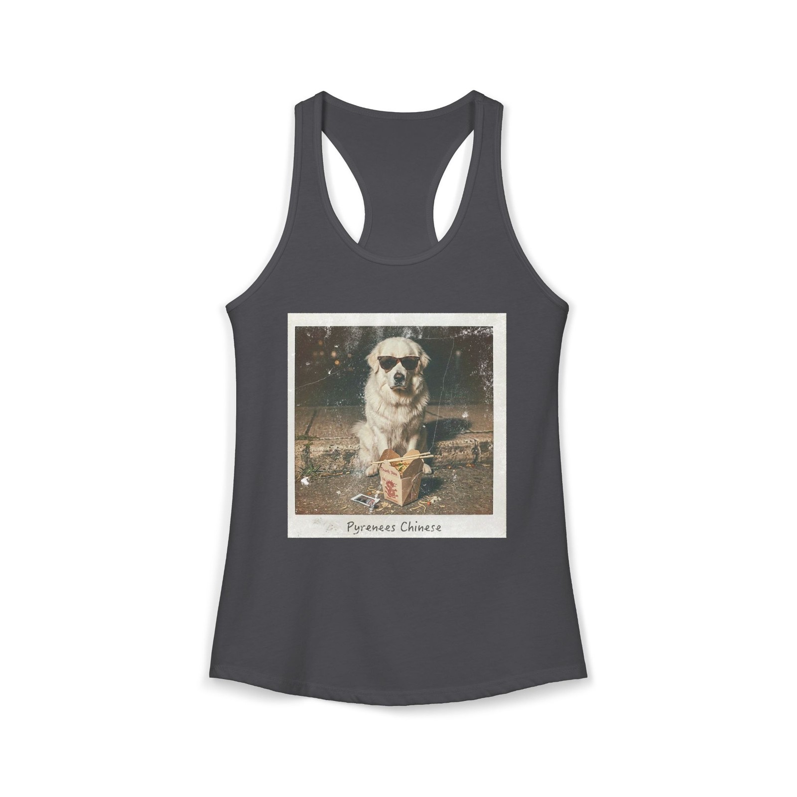 Women’s Pyrenees with Chinese Photo Racerback Tank Vintage Pup Graphic