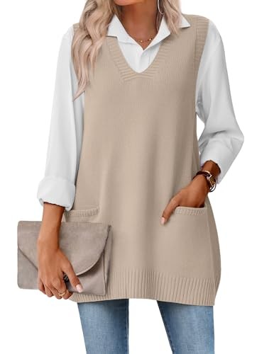 Women’s Sweater Vest 2026 Oversized Sleeveless V Neck XX-Large Apricot