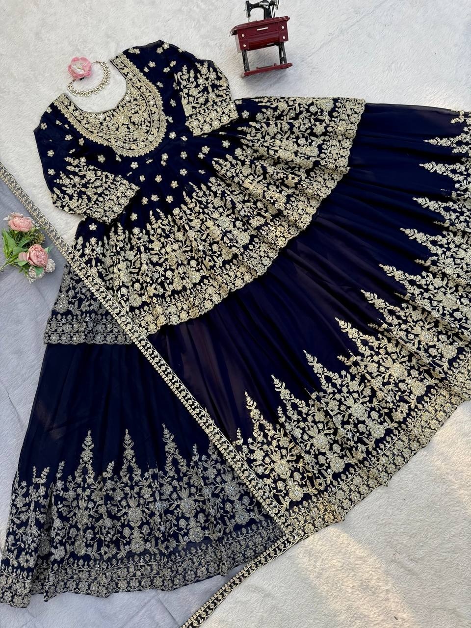 Eid Special Black Faux Georgette Top Lehenga With Dupatta For Women