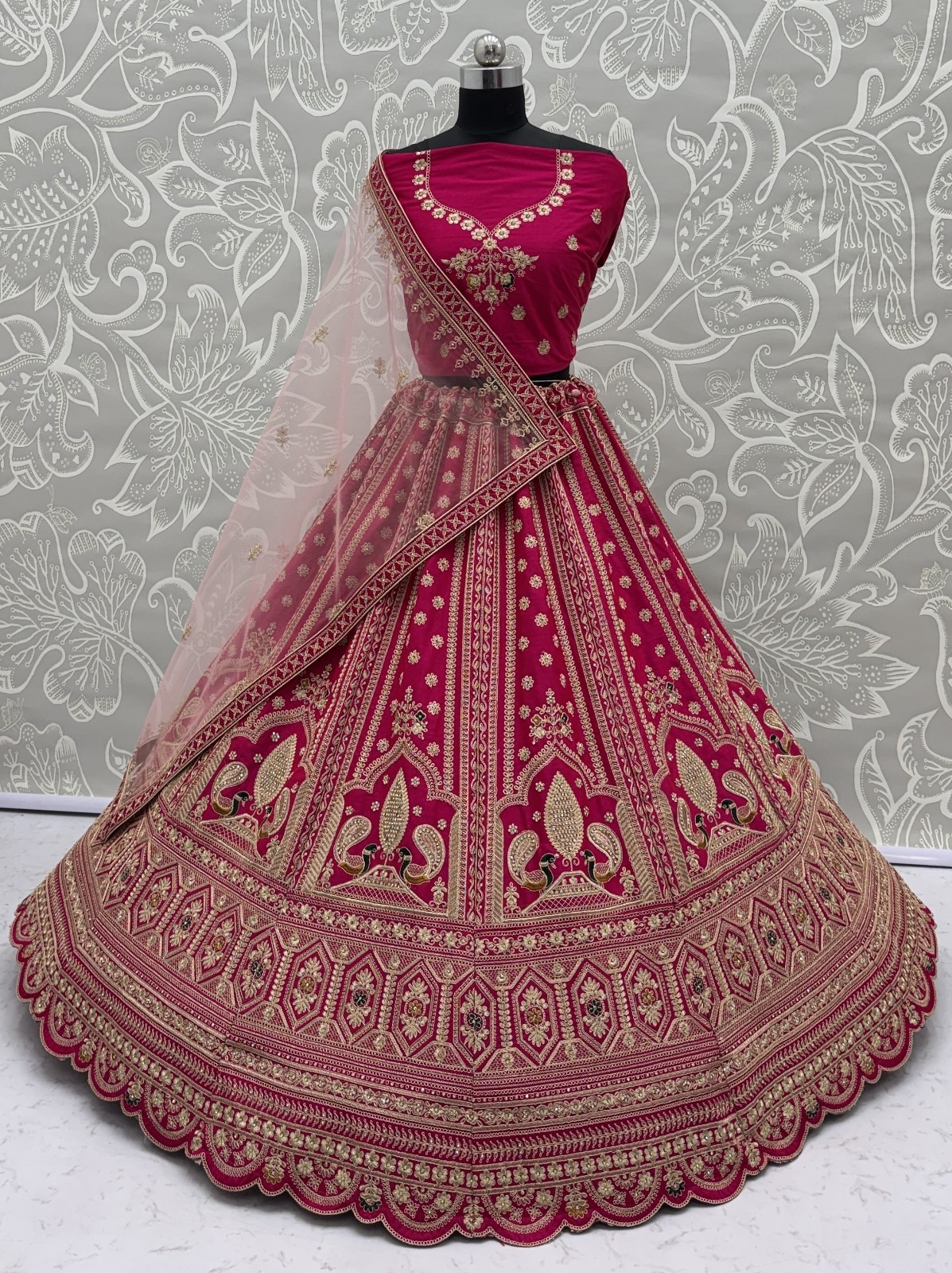 Luxury Silk Lehenga Choli Peacock Dori Zari Work Wedding Bridal Set