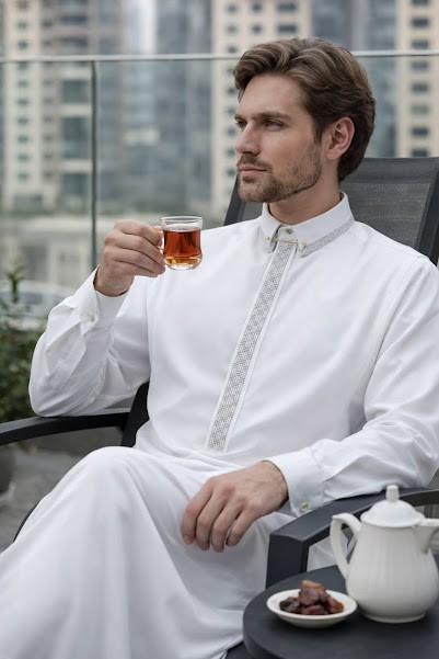 Lawung Al Ameer Mens Eid Thobe Jubba 2026 Luxury Premium Dishdasha AA2660 White
