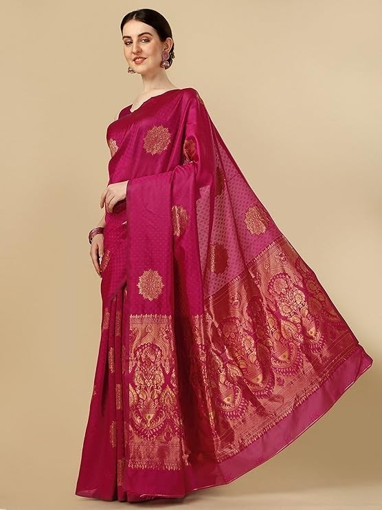 Women’s Kanjivaram Soft Pure Silk Banarasi Sarees With Blouse Piece