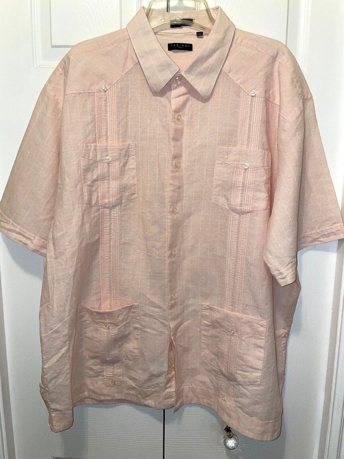 Fariani Italy Men’s Peach Linen 4 Pocket Pleated Guayabera Shirt Size 3XL Lk Nw