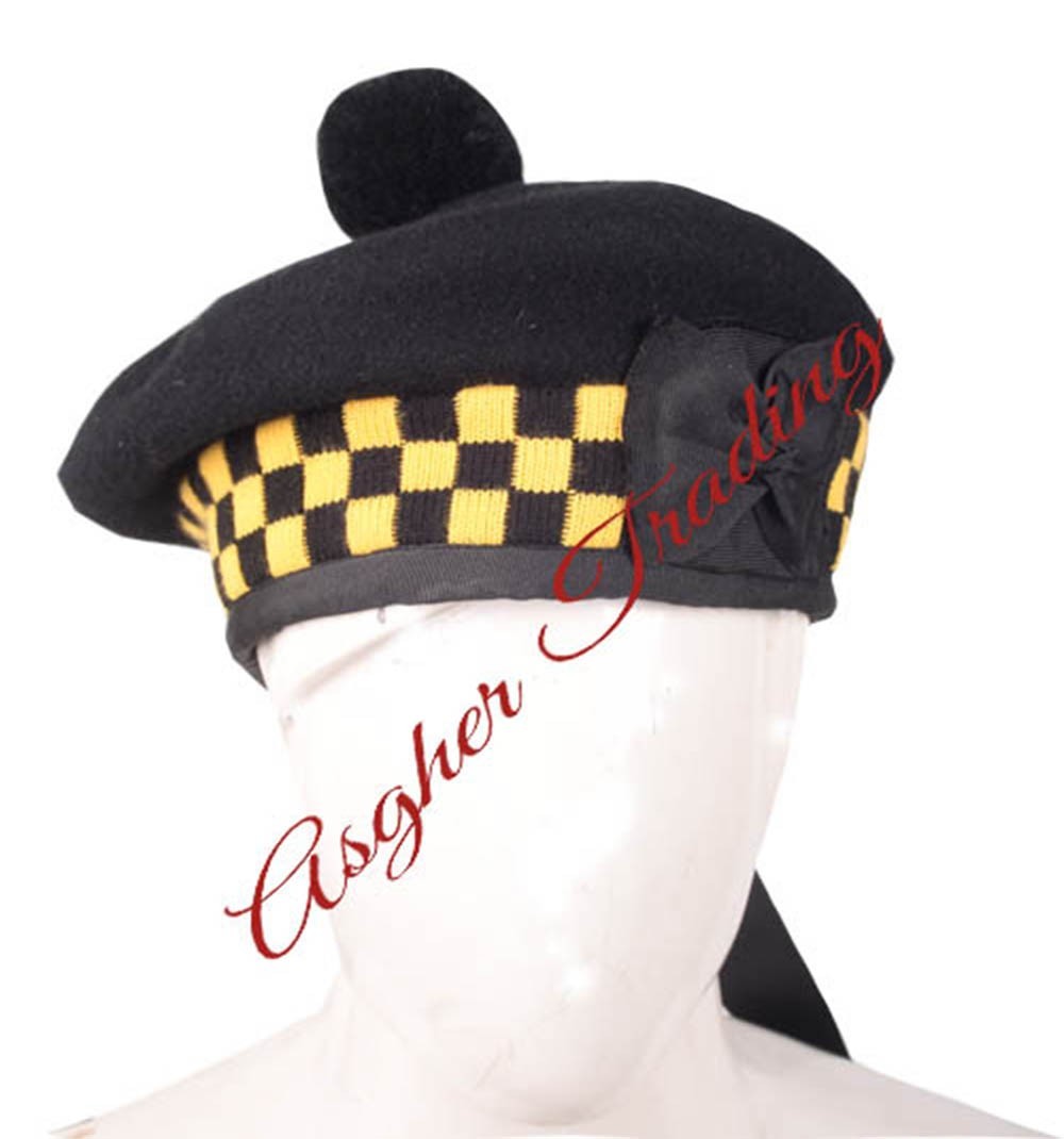 Scottish Military Traditional Kilt Cap – 100% Wool Balmoral Bonnet Diced Hats