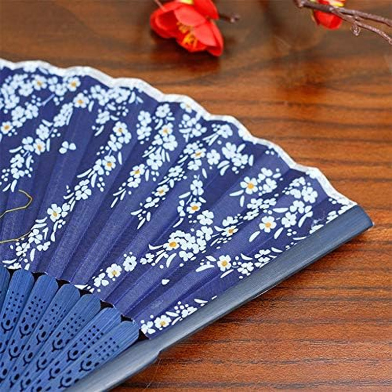 Floral Patterned Hand Fans, Vintage Silk and Japanese Lace Designs with Bamboo F