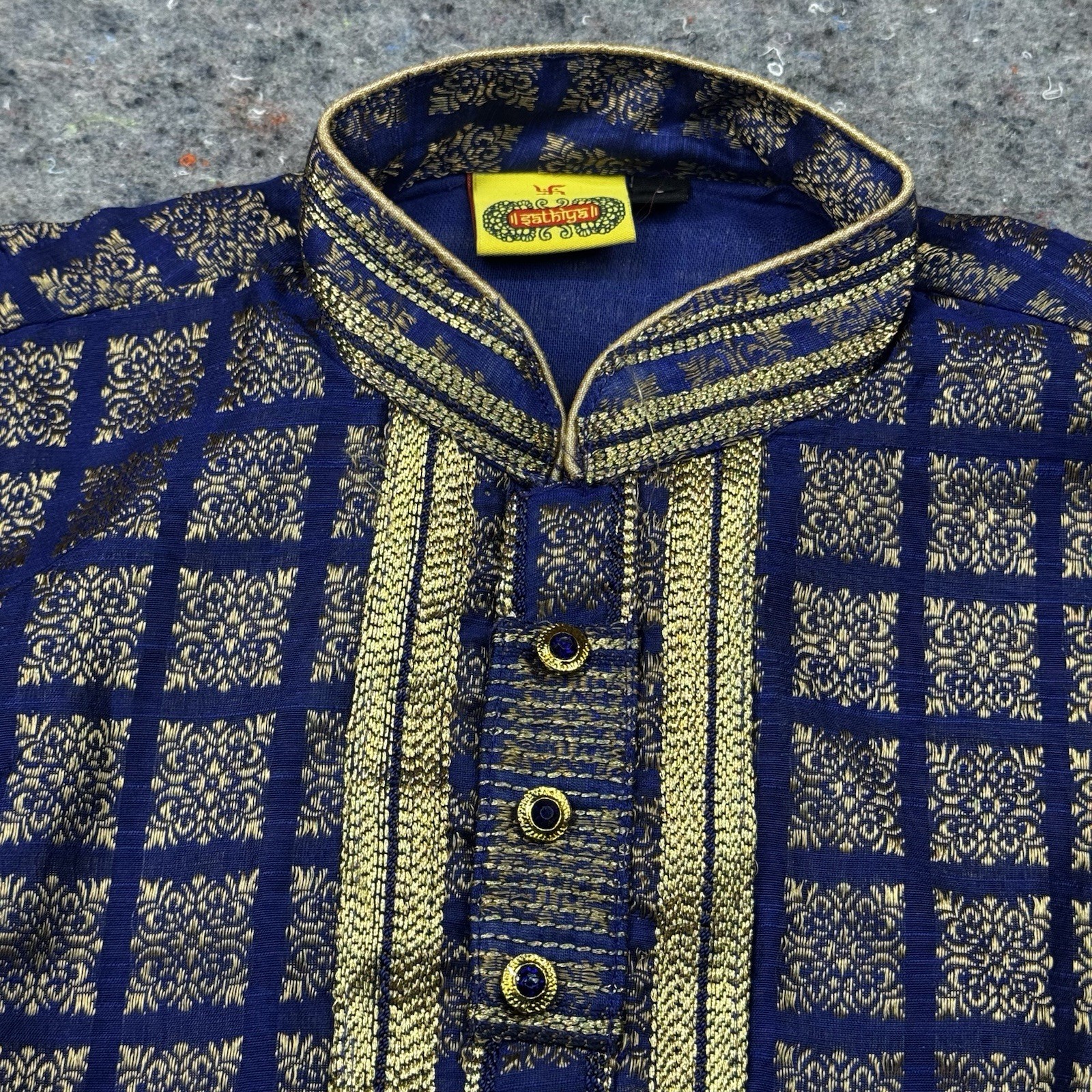 India Boys Blue Gold Kurta Sherwani Tunic Ethnic Size 26. -611