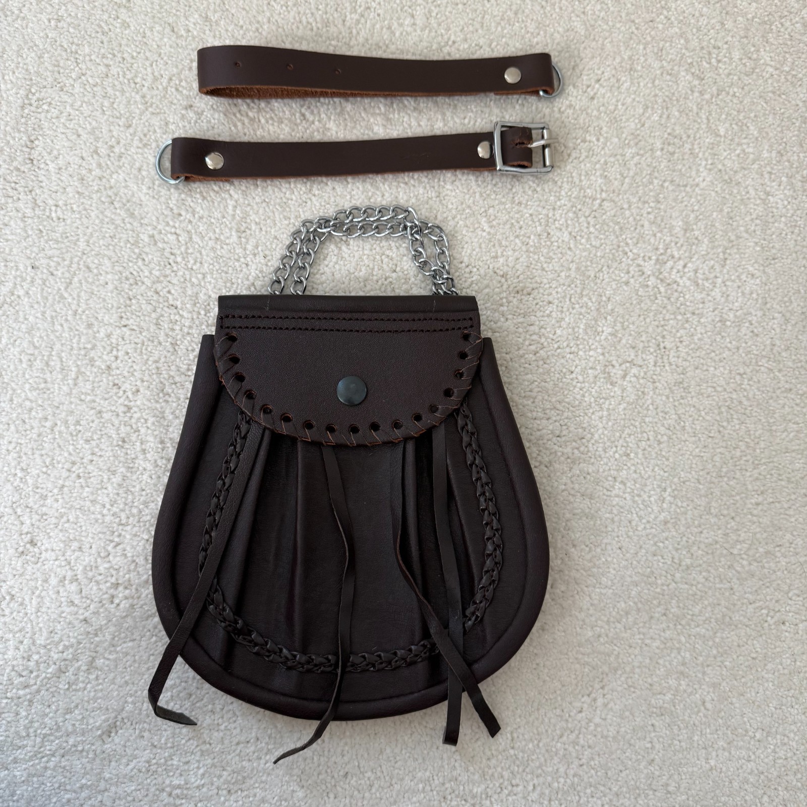 Brown Leather Kilt Sporran New Premium Design Leather Sporran with free chain