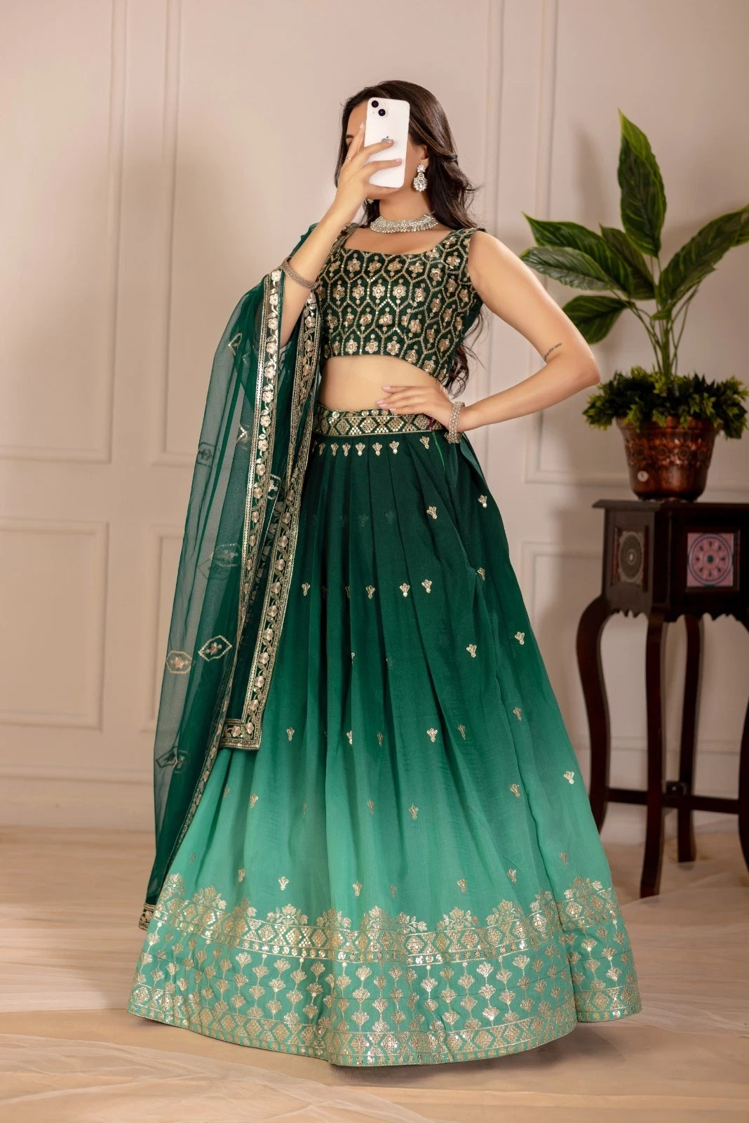 Beautiful Indian Designer Simmer Silk Lehenga Choli With Dupatta For Wedding