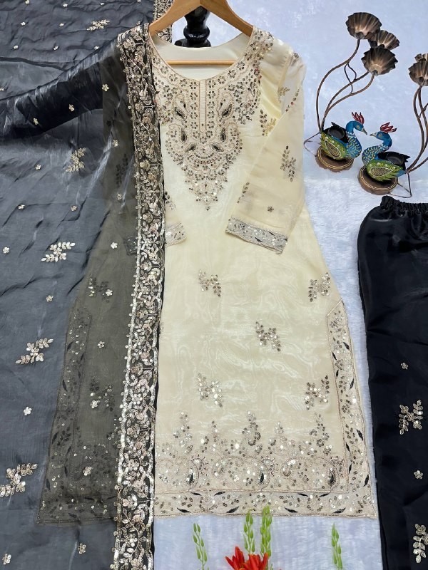 New Launching Heavy Silk Beige Top Palazzo With Dupatta For Function Wear