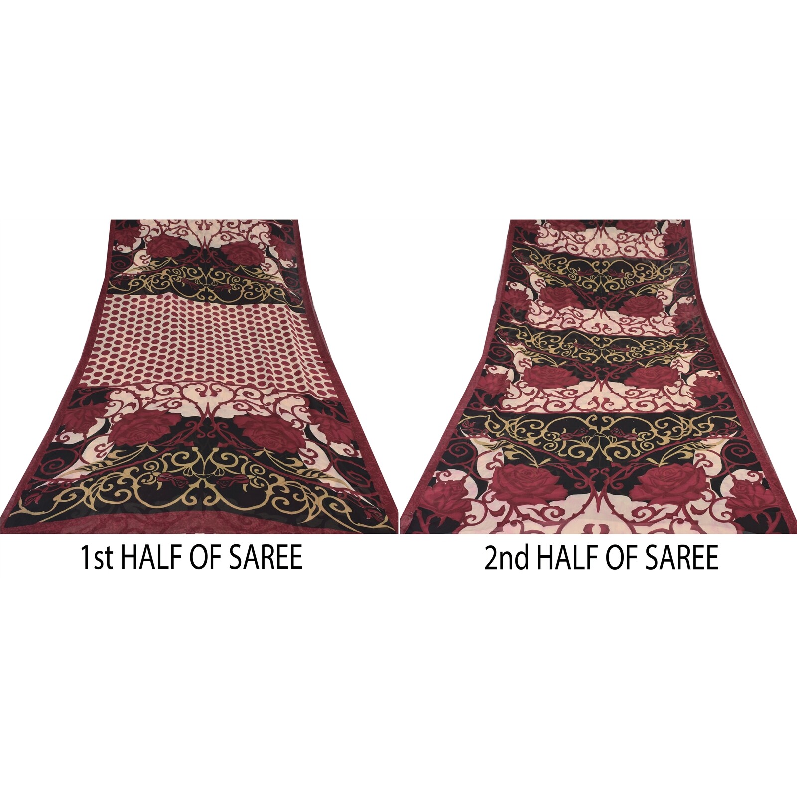Sanskriti Vintage Sarees Red/Black Pure Georgette Silk Printed Sari 5Yd Fabric