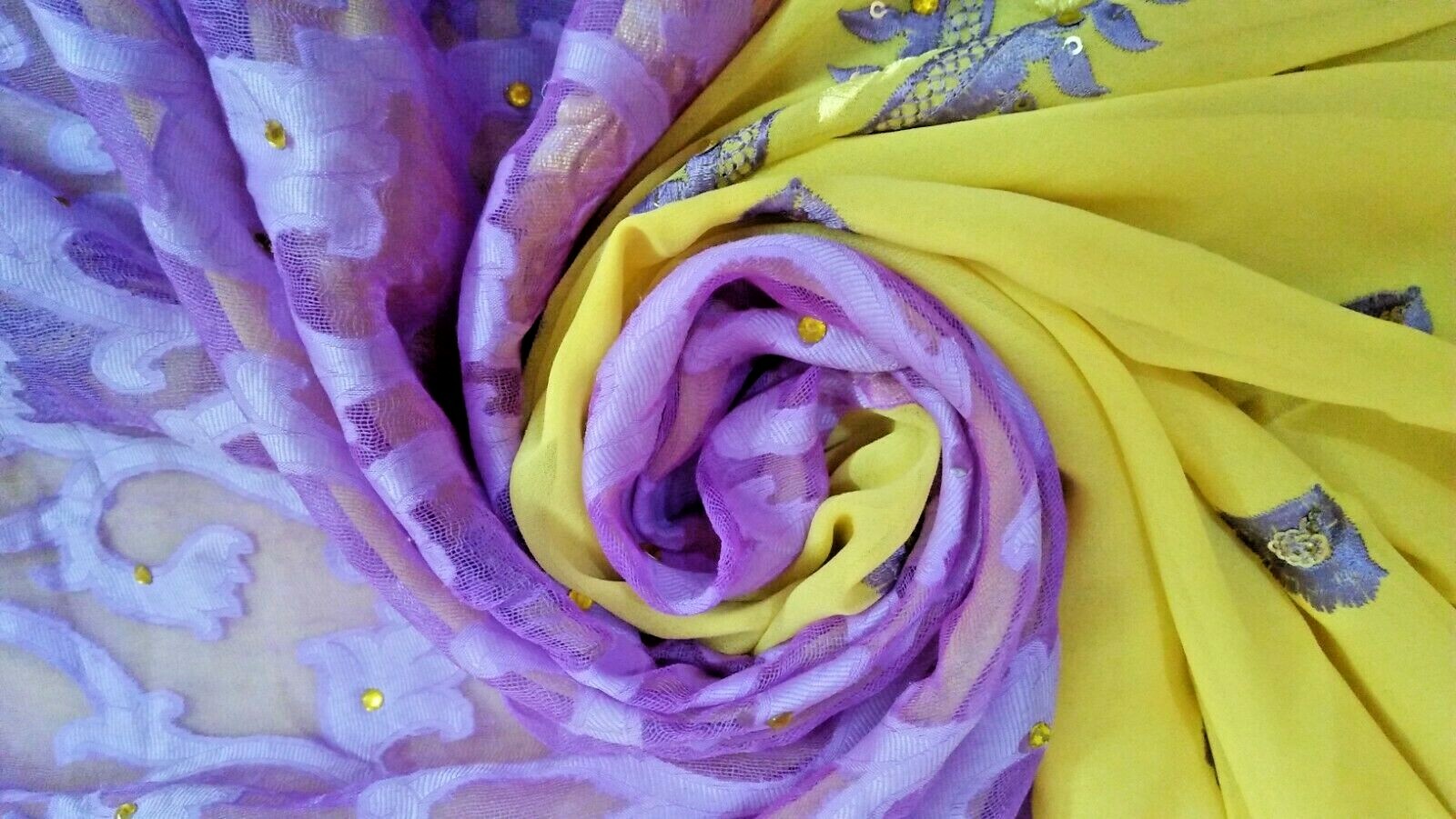omsairam vintage Pure Georgette & Net saree/sari in Purple and yellow color S-10