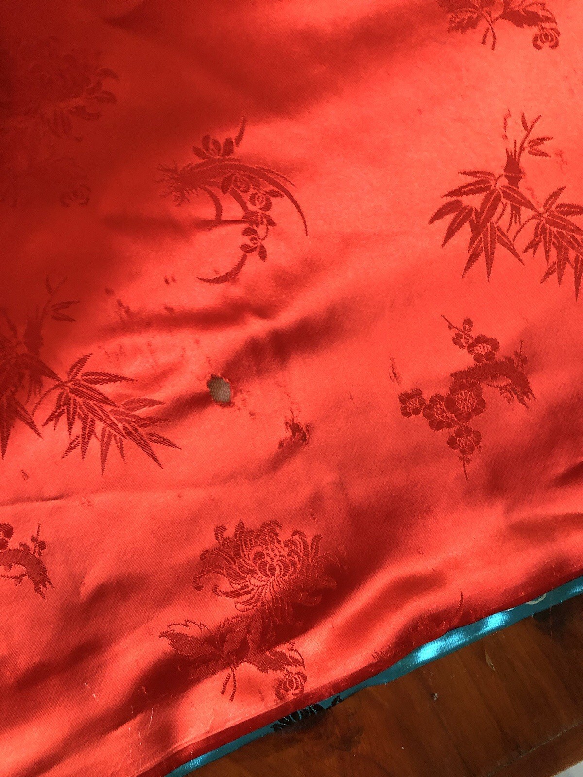 Vtg Peony Brand Chinese Kimono Size 38 Women’s S-M Reversible Blue Or Red FLAWED