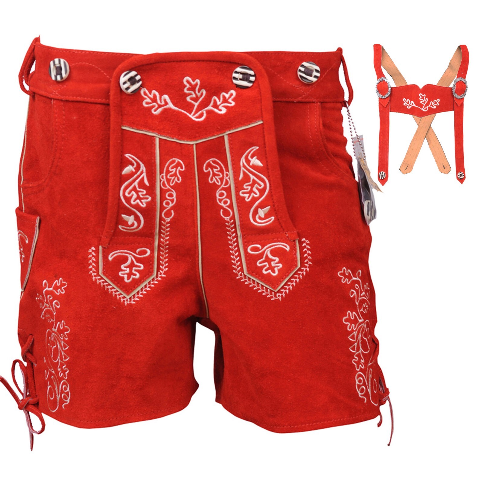 Women’s Suede Lederhosen Red Oktoberfest Costume Bavarian Lederhosen German
