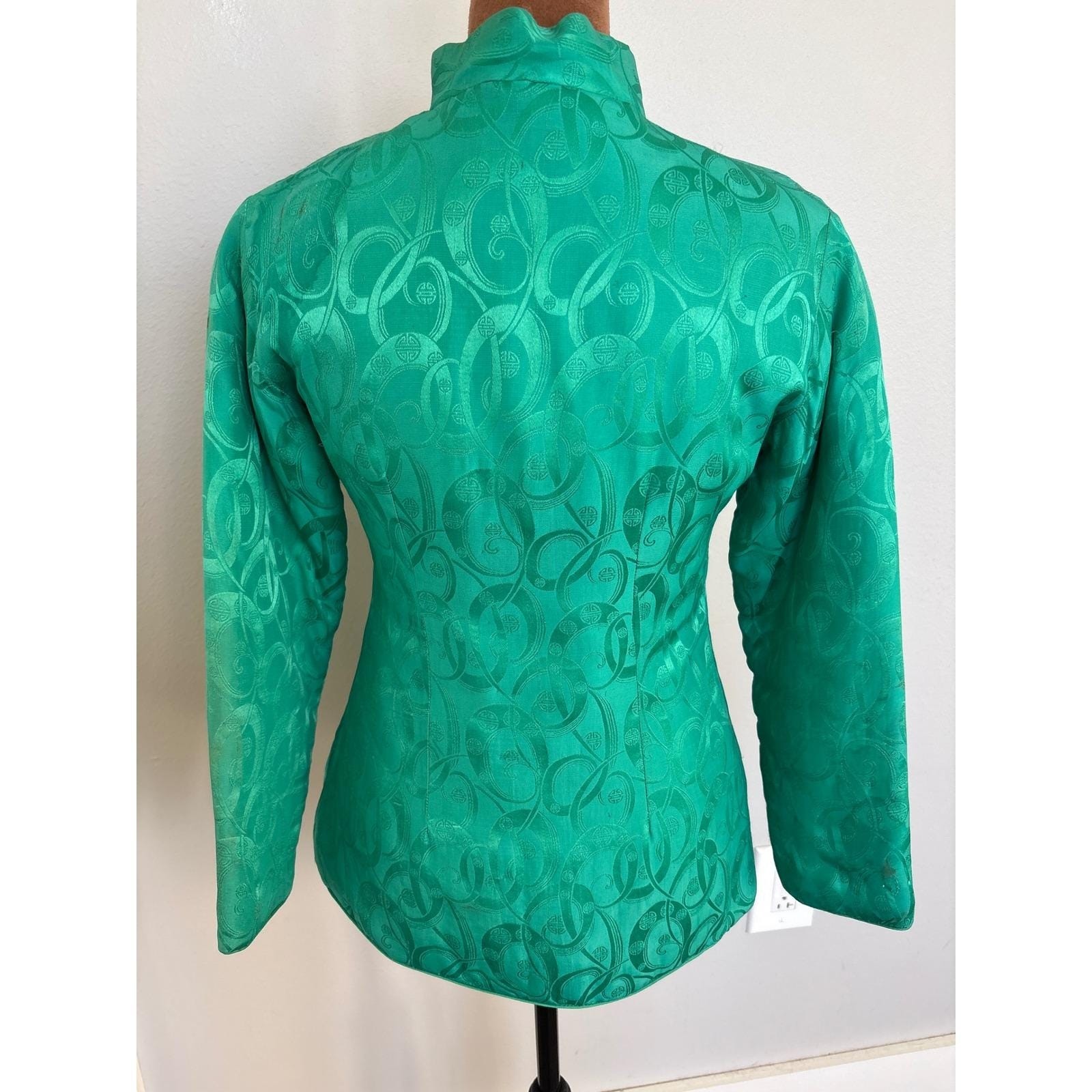 Vintage Peony Brand Chinese Mandarin Collar Jacket Asian Frog Button Silk Blend