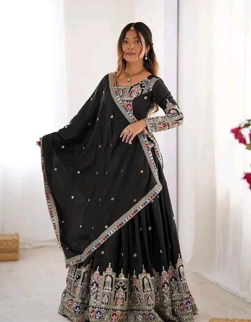 Ready To Wear Chanderi Silk Lehenga Choli Set Embroidered Wedding PartyWear