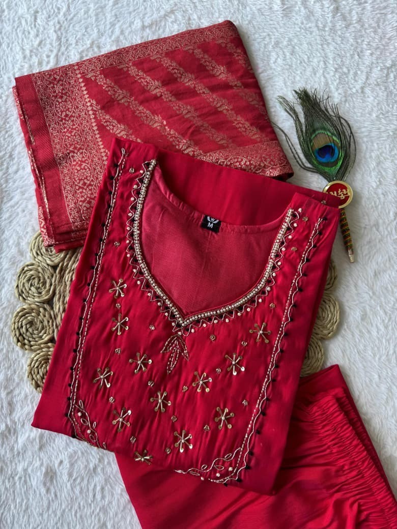 Indian Pakistani Chanderi Kurta Printed Kurti Designer Dress Women Tunic Tomato