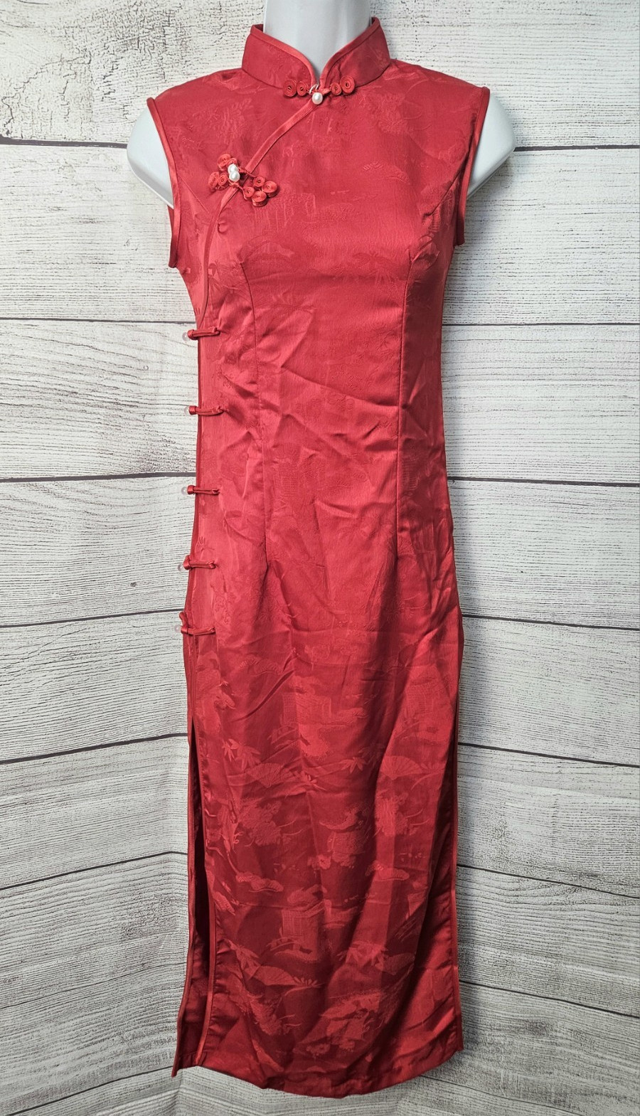 Huaxishang Red Satin Cheong-sam Qipao Dress Women’s Size S 160/87A