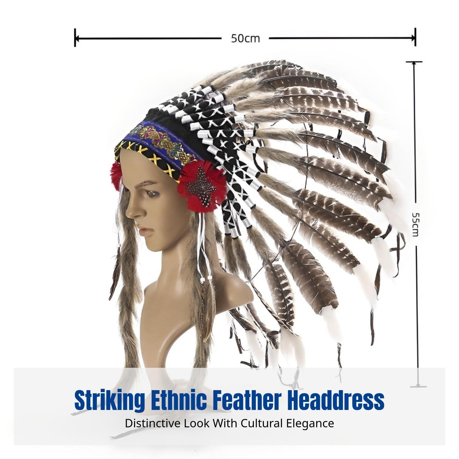 Indian Feather Headdress – Native American Chief Hat for Men & Women, Costume Ac