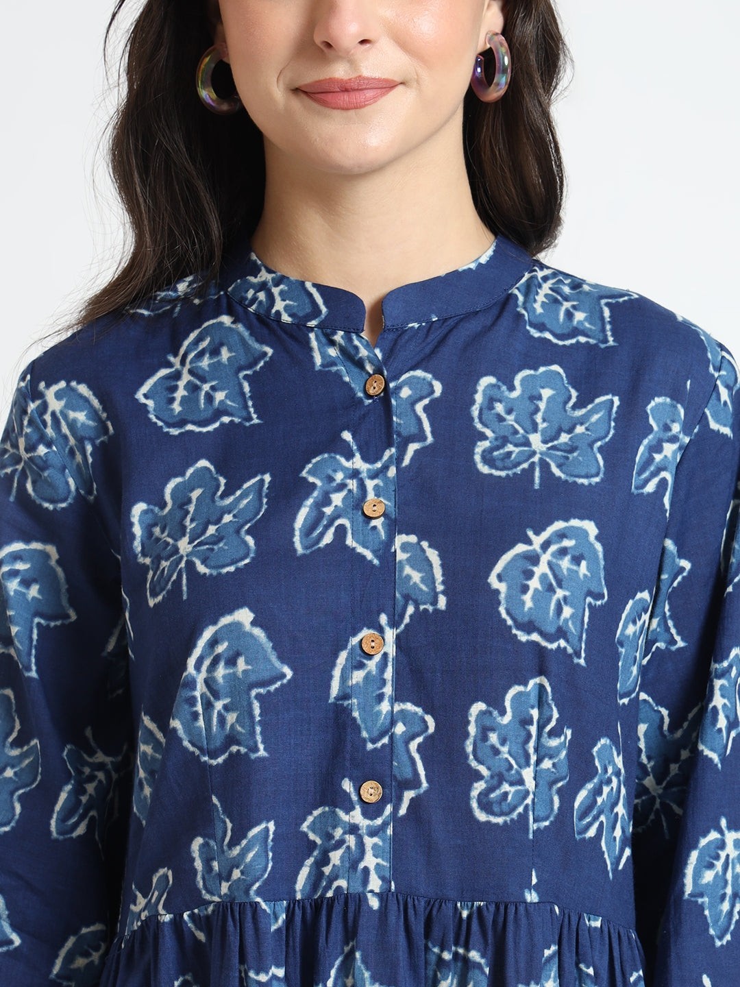 Blue Floral Print Cotton Fabric Flared Dress Plus Size & Regular | Flowy Boho
