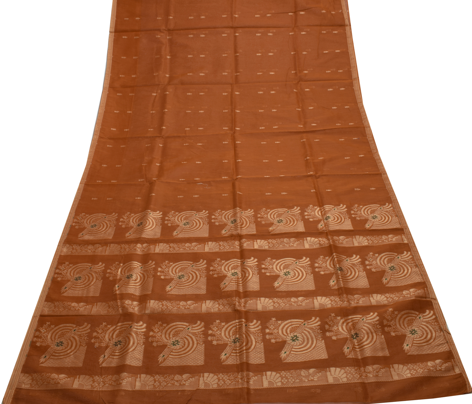 Sushila Vintage Brown Indian Saree Blend Cotton Woven Floral Sari Craft Fabric