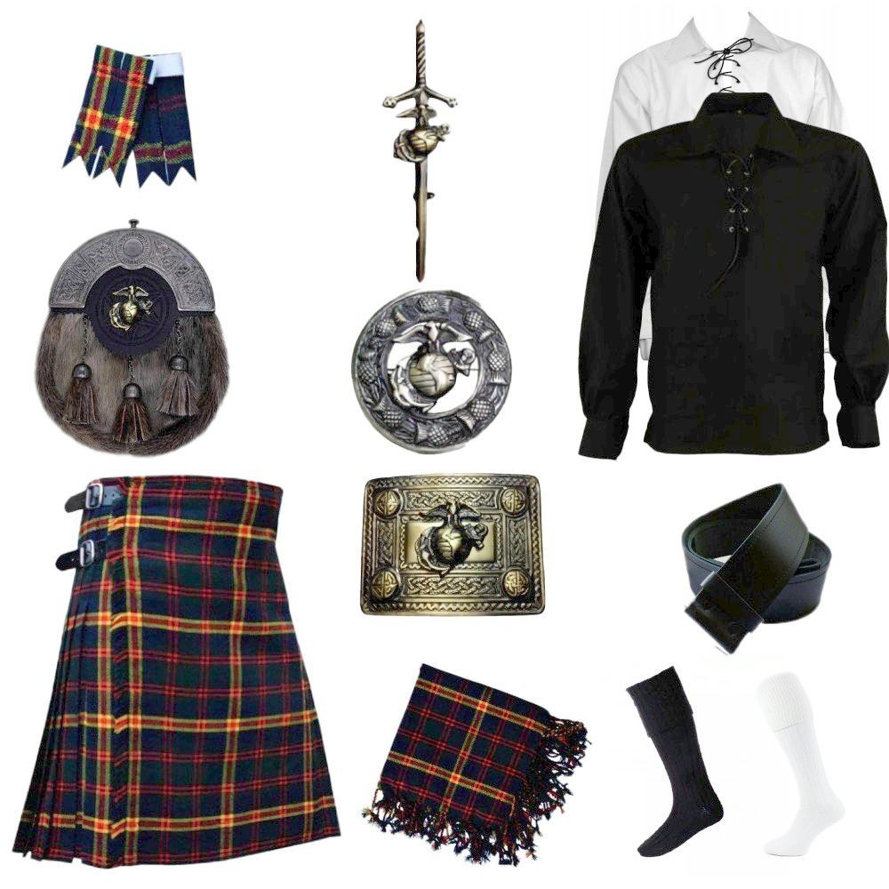 SCOTTISH TRADITIONAL KILT OUTFIT 10 PCS ANTIQUE KILT SET 40+ CLAN TARTANS