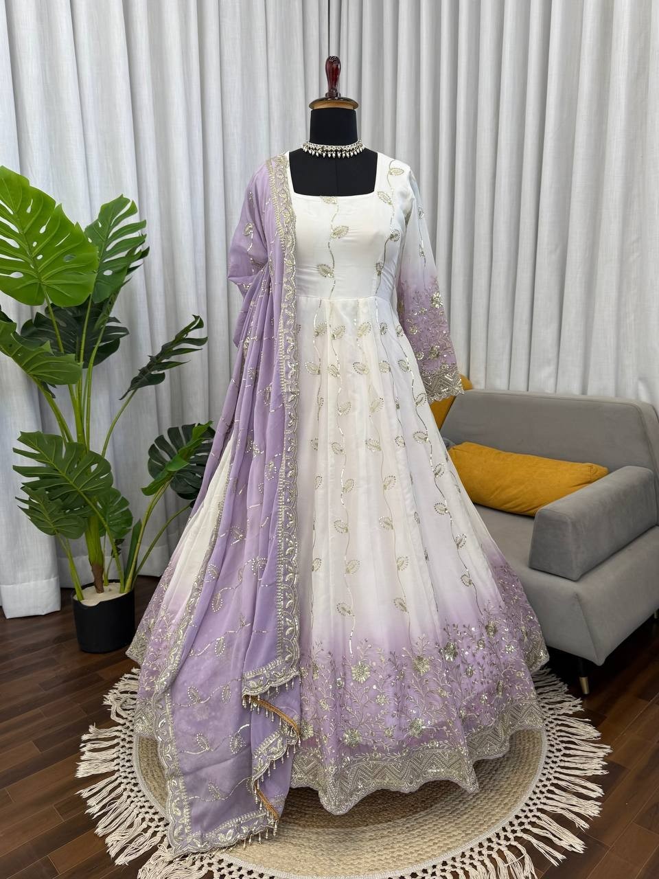 Latest New Star Georgette White Gown Bottom With Dupatta For Women & Girls
