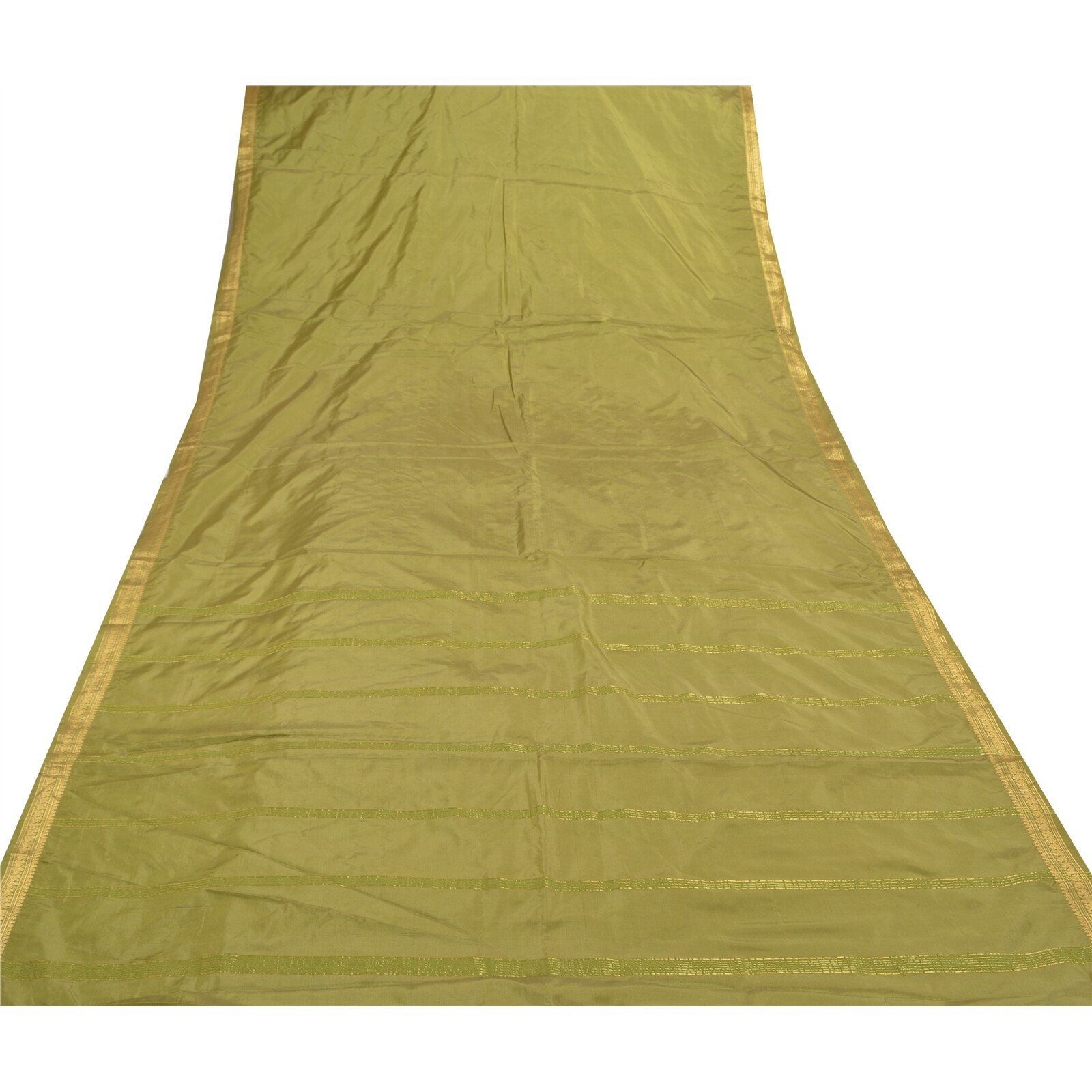 Sanskriti Vintage Green Indian Sarees Art Silk Woven Zari Sari Craft Fabric