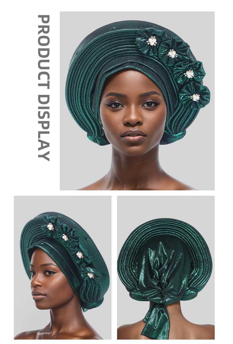 Auto Gele Headtie Head Wrap Caps Women Hats Multilayer Pleated African Headwear