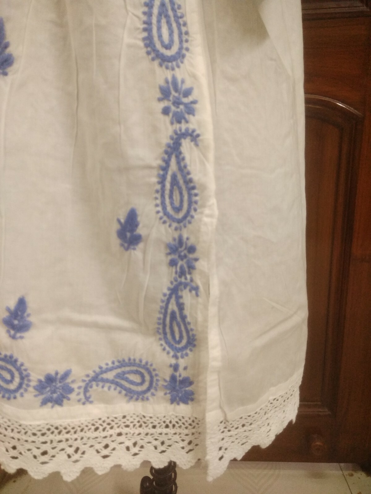 KURTA KURTI SHIRT L 43″ ETHNIC CHIKAN EMBROIDERY 100% COTTON HANDMADE TOP TUNIC