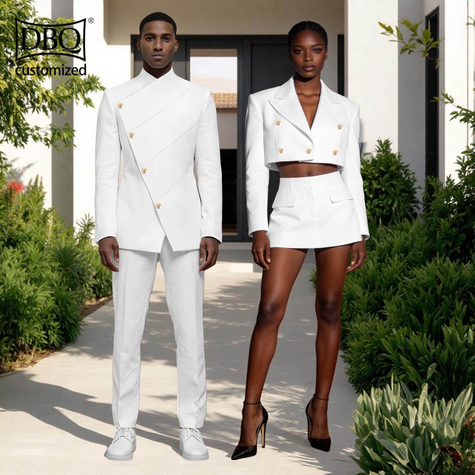 African Couple Cloth Customizable Men Jacket Pants Set Women Short top Skirt Set