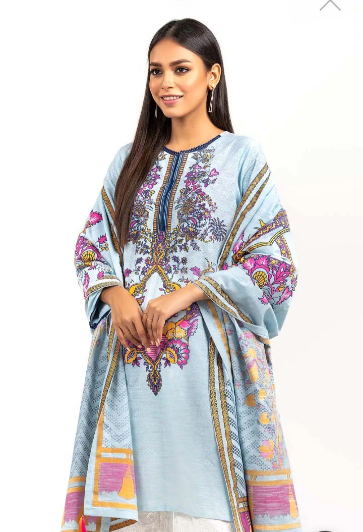 NWT GUL AHMED Size XS, S Screen Printed Khaddar Shirt & Dupatta Designer