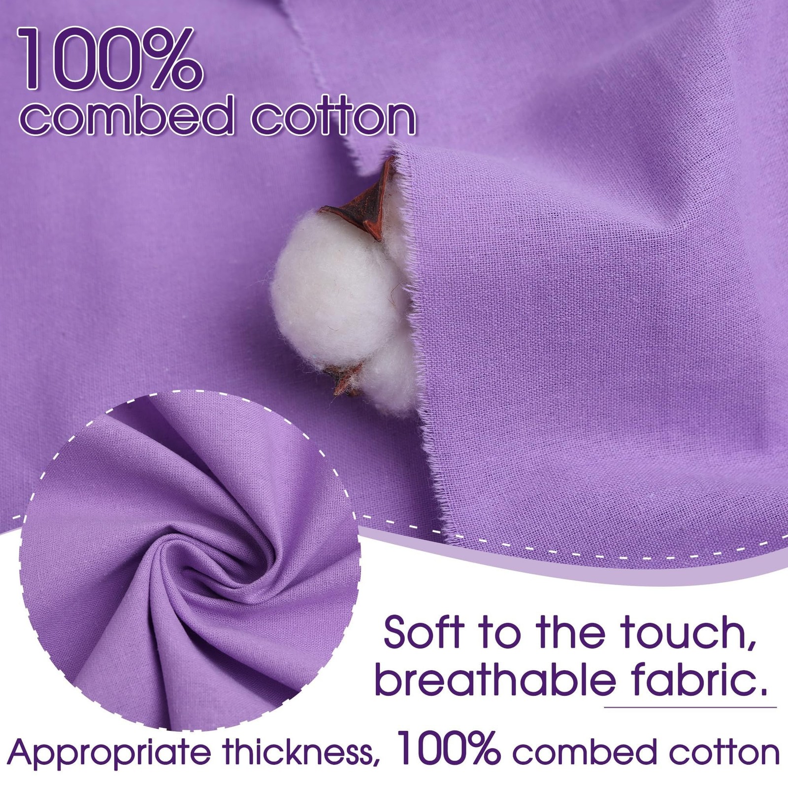 Purple Cotton Fabric, Natural 100% Cotton Poplin Fabric by The Yard 59 Inches…