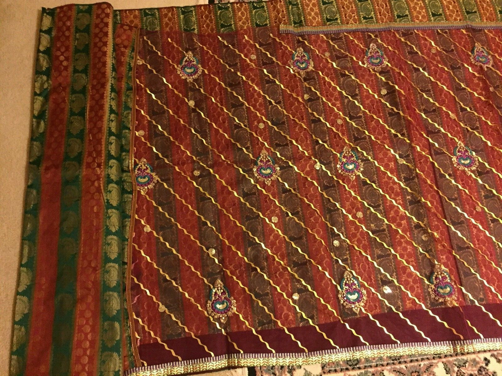 Maroon/Red/Green Net/Half Saree Designer Art silk saree w/stitched blouse/Fall