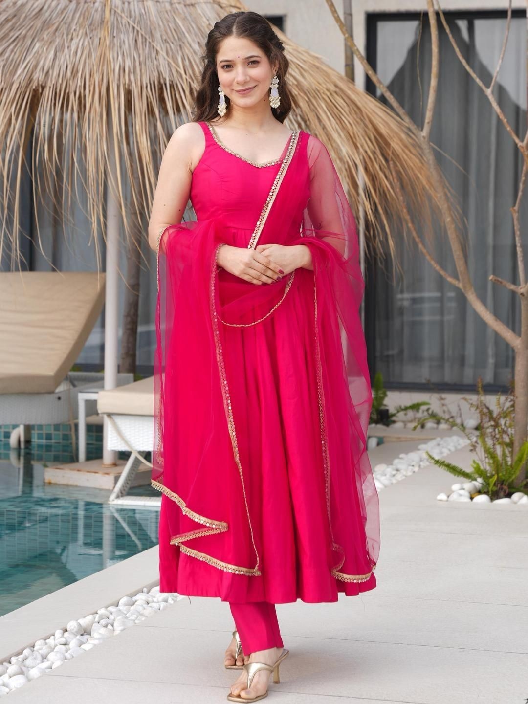 Women’s Pink Anarkali Kurta Set with Dupatta | Festive Party Wear Suit (NF-36)