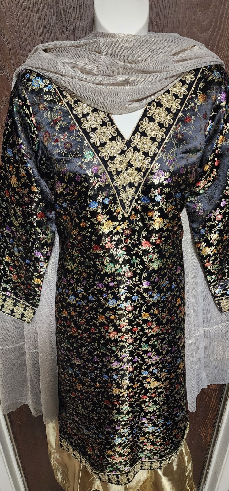 XL SIZE 42 Readymade stitch silk brocade bollywood Indian lengha Kameez Dupatta