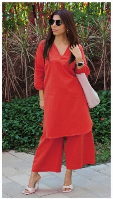 Indian Women Kurta Palazzo Cord Set Designer Cotton Slub Top Tunic Kurti Set