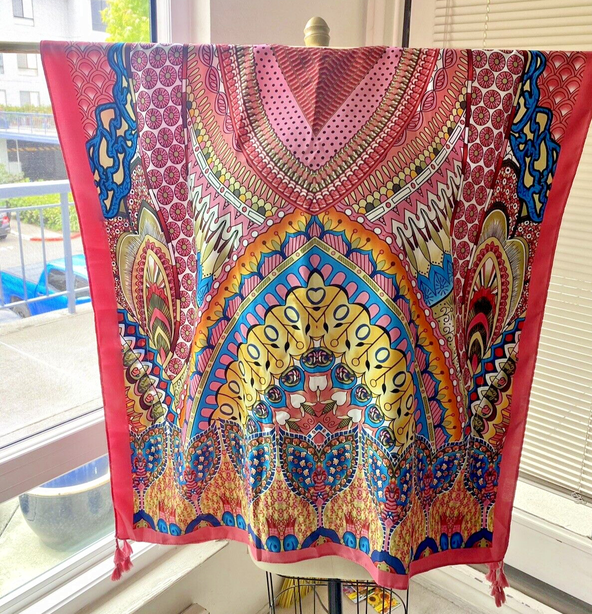 Blouse Pink Red Yellow Geometric Tribal Women’s Casual New Mini Kaftan Vacation