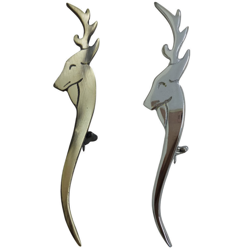 HW Scottish Kilt Pins Various Design Stag Head Antique/Chrome Finish Celtic Pin